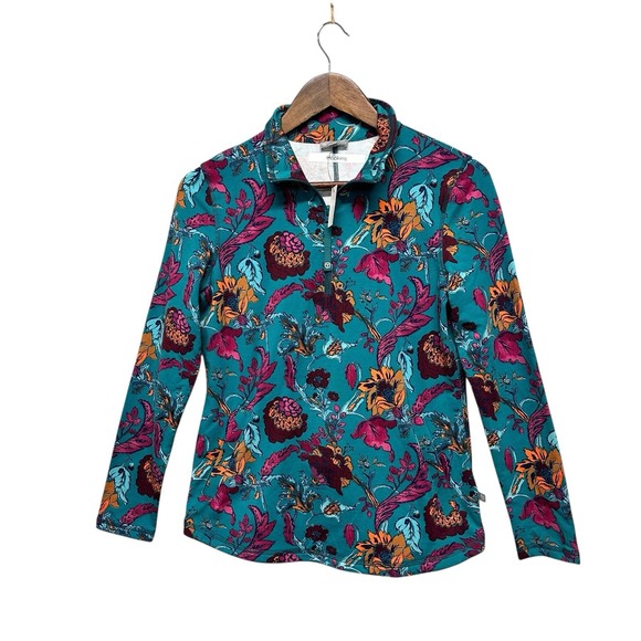 Talbots Modal French Terry Half-Zip Pullover Poetic Flower Womens Size P (2) NWT - Picture 1 of 14